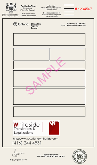 Ontario Long Form Birth Certificate - Adriana Whiteside