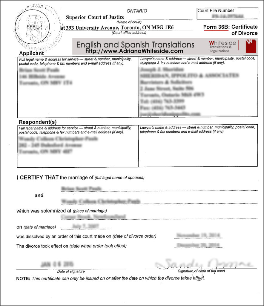 Divorce Certificate to Translate - Toronto