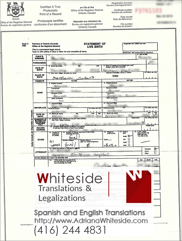 Ontario Long Form Birth Certificate Adriana Whiteside   Canadian Birth Certificate Long Form 