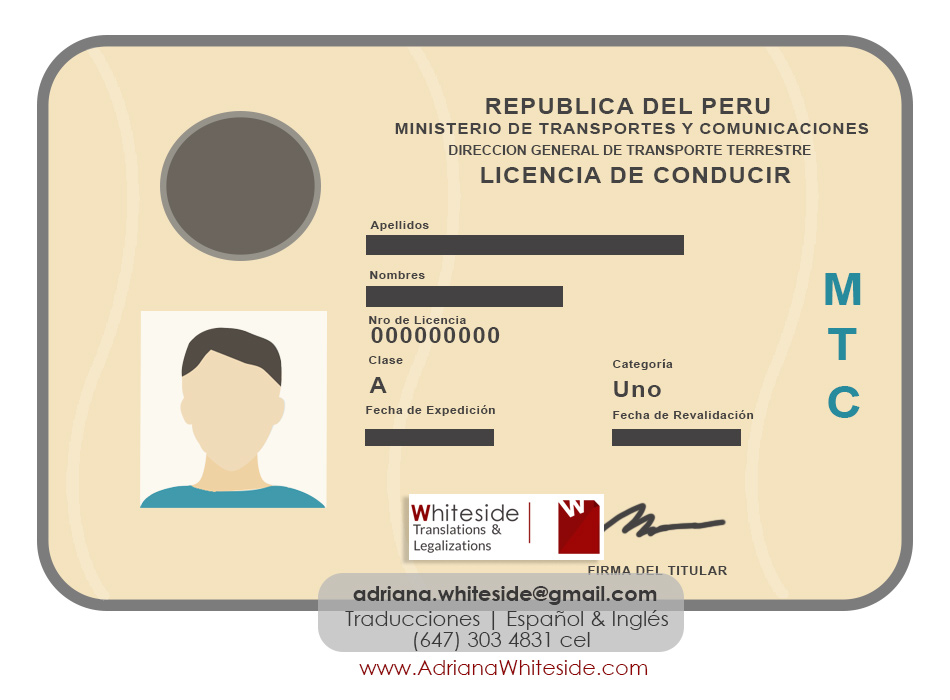 Licencia de Conducir de Perú - Toronto - Traducción
