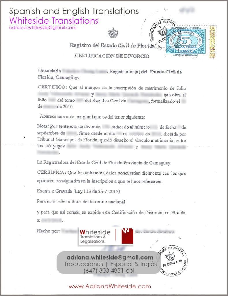 Certificado de Divorcio de Cuba