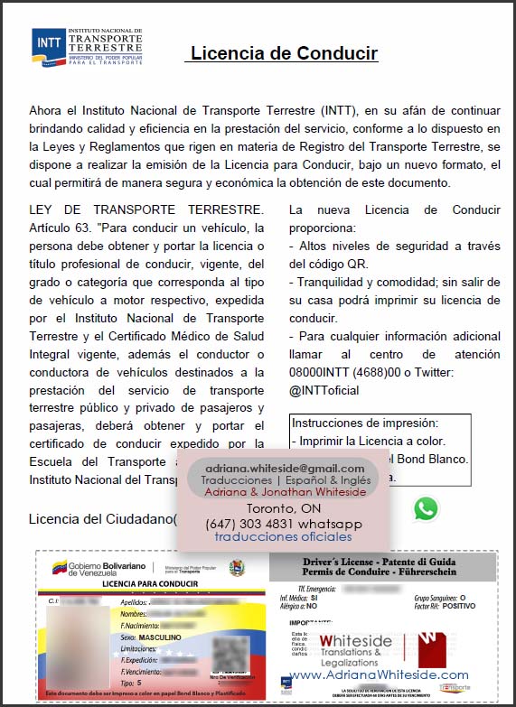 Licencia de Venezuela para Toronto, Canadá