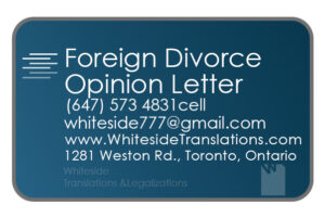 Foreign Divorce Opinion letter- Toronto