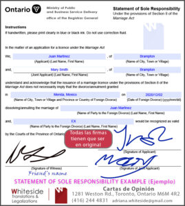 Statemente of Sole Responsibility - ejemplo