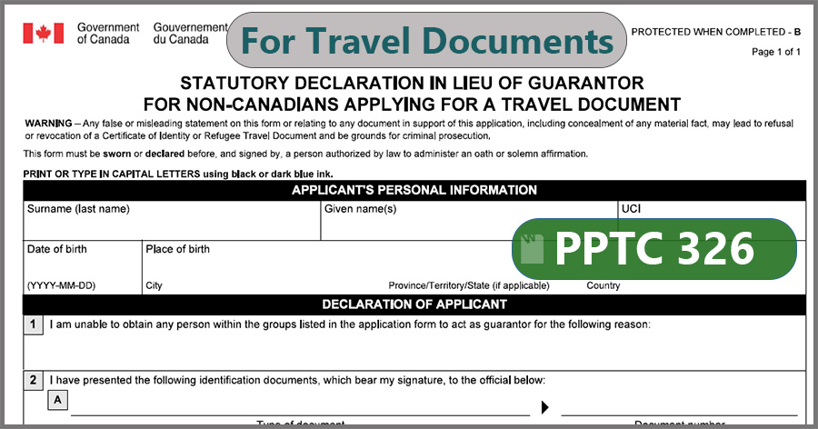 Statutory Declaration in Lieu of Guarantor - TRAVEL DOCUMENT