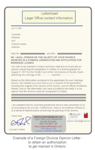 Opinion Letter in Toronto to get married