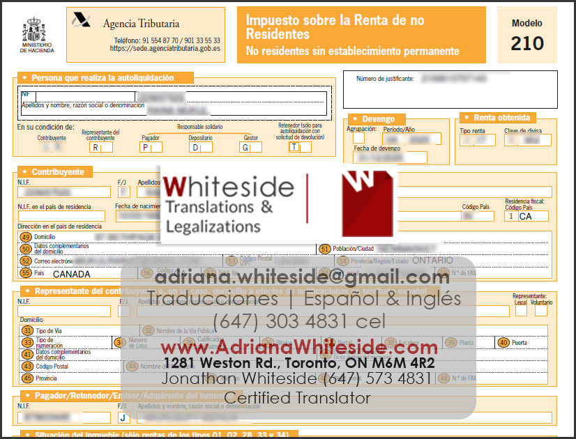 Spain Modelo 210 - income tax